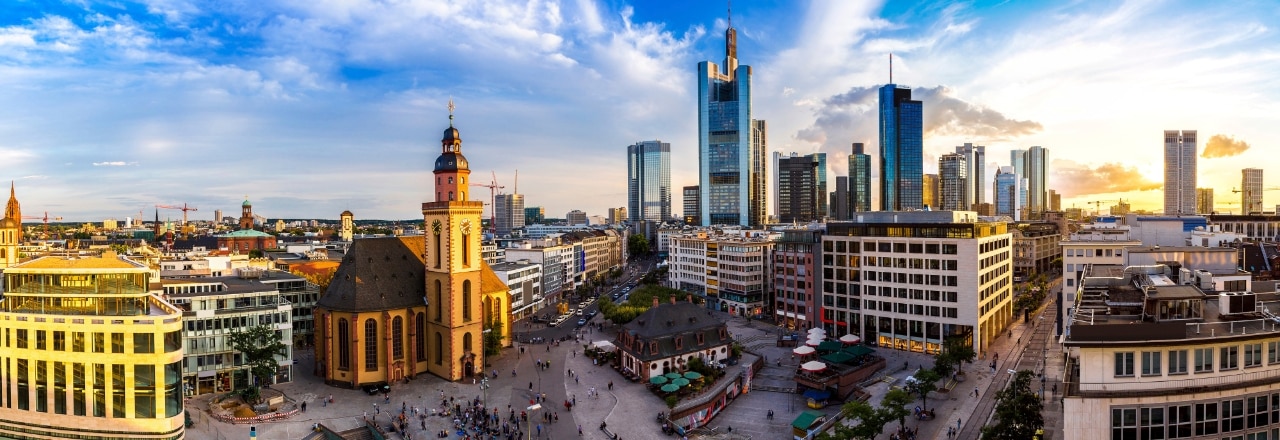  financial district in Frankfurt, Germany in a summer day