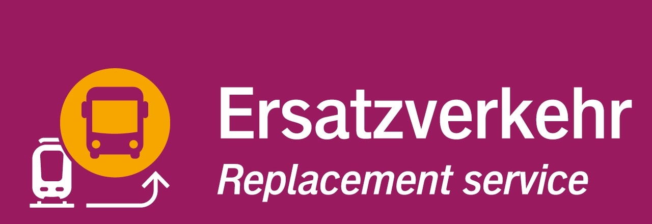 Der Banner zeigt das neue Pictogramm zu Ersatzverkehr vor lila Hintergrund