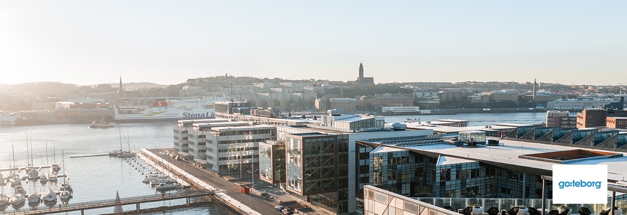 Panorama-Stadtansicht mit Hafen. Göteborg, Schweden.