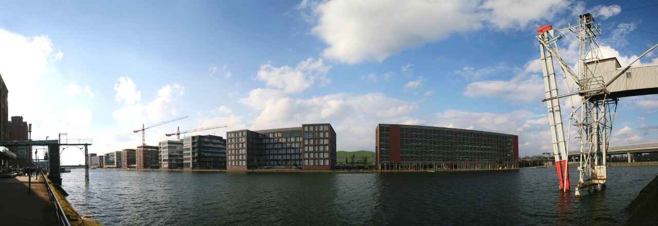 Harbor Innenhafen in the german city Duisburg 