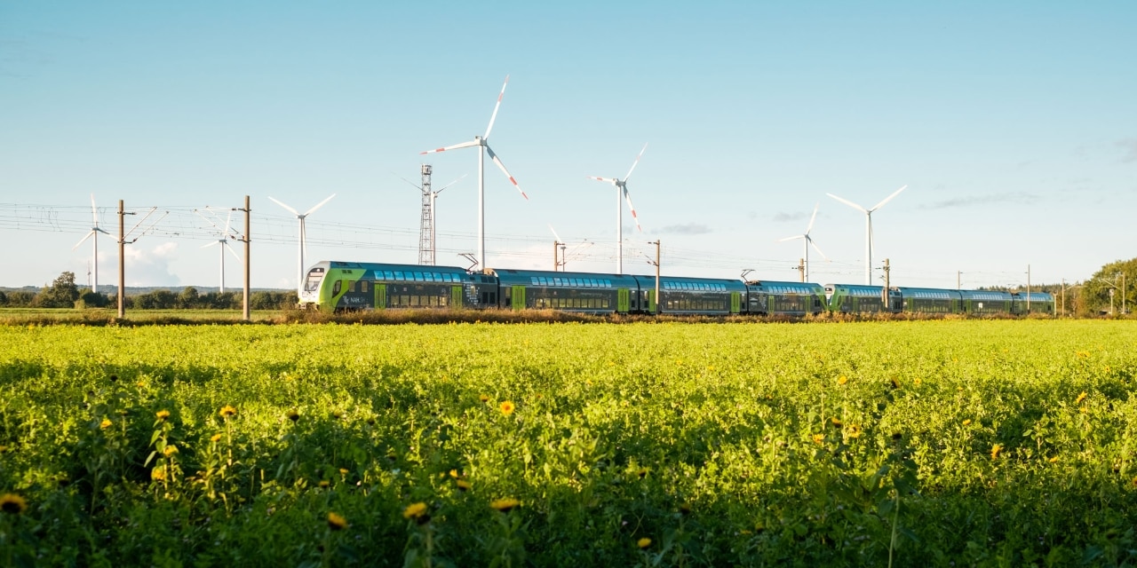 KISS-Zug in Landschaft in Schleswig-Holstein