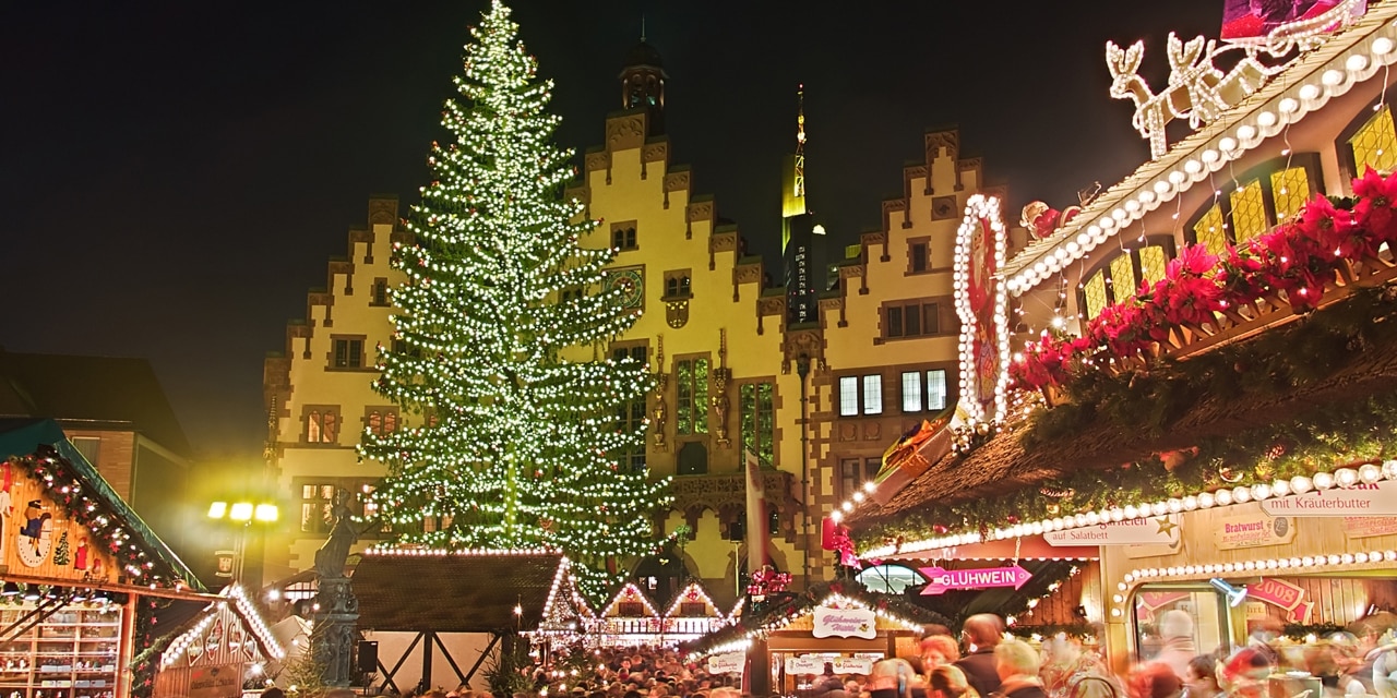 Weihnachtsmarkt auf dem Römerberg, Frankfurt am Main.