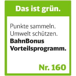 Information zum Vorteilsprogramm BahnBonus und "Das ist grün."-Nachhaltigkeit. 