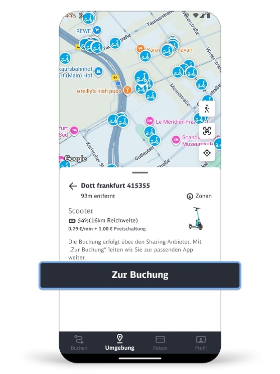 Screenshot zeigt wie Sie über den Button „Zur Buchung“ zur jeweiligen Anbieter-App gelangen