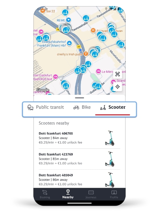 screen  "Scooters" view