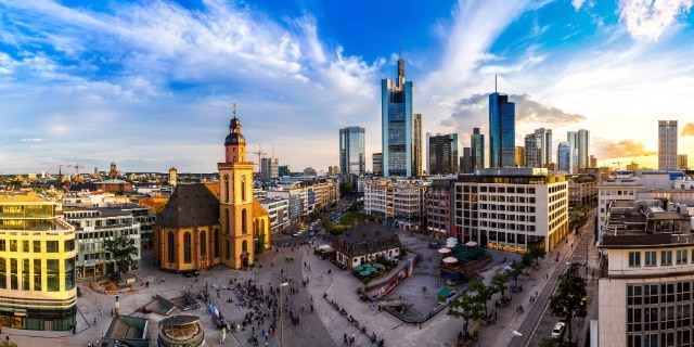  financial district in Frankfurt, Germany in a summer day