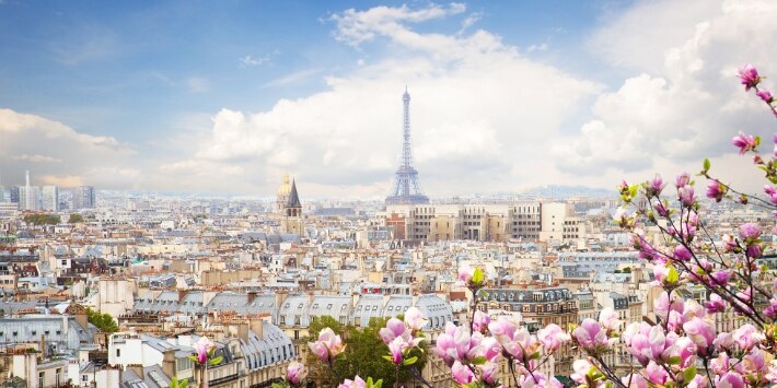 Blick auf den Eiffelturm von Paris im Frühling