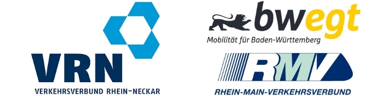 Logos der Aufgabenträger VRN, RMV, Baden Württemberg