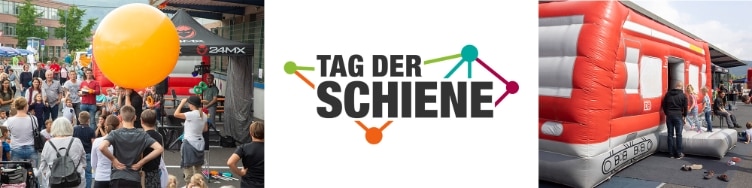 Collage aus Logo und Bild vom Fest zum Tag der Schiene in Amorbach