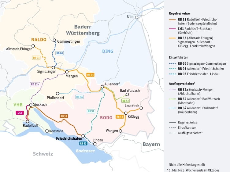 Streckenkarte Raum Bodensee-Oberschwaben