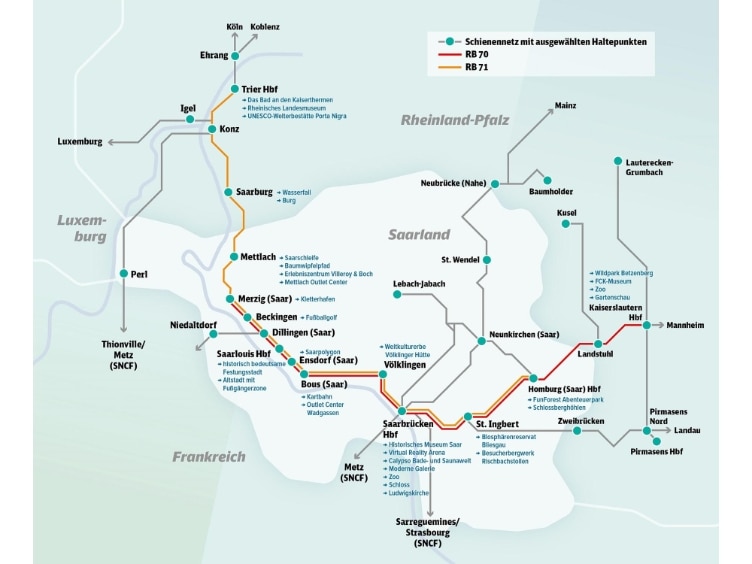 Karte Schienennetz RB 70 und RB 71