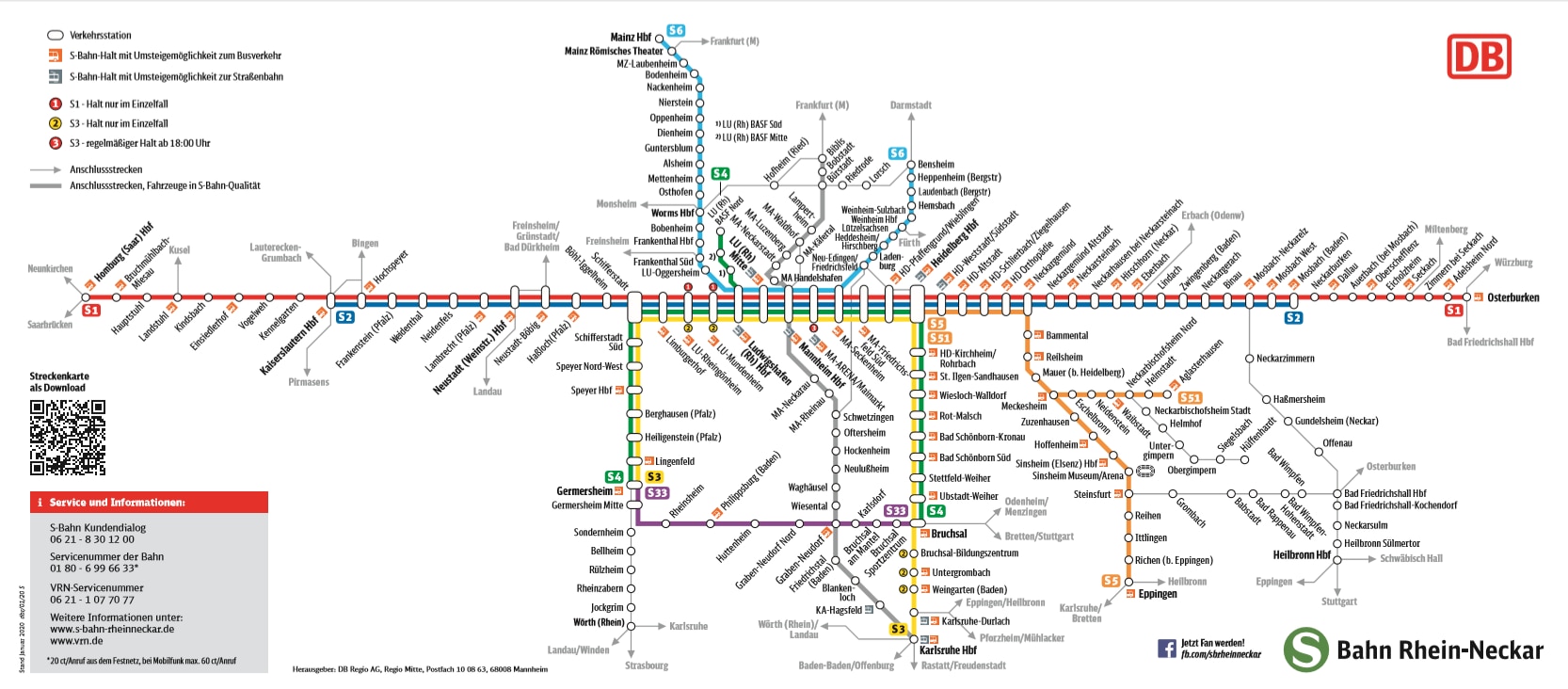 S-Bahn Rhein-Neckar: Streckenfahrpläne & Linienpläne